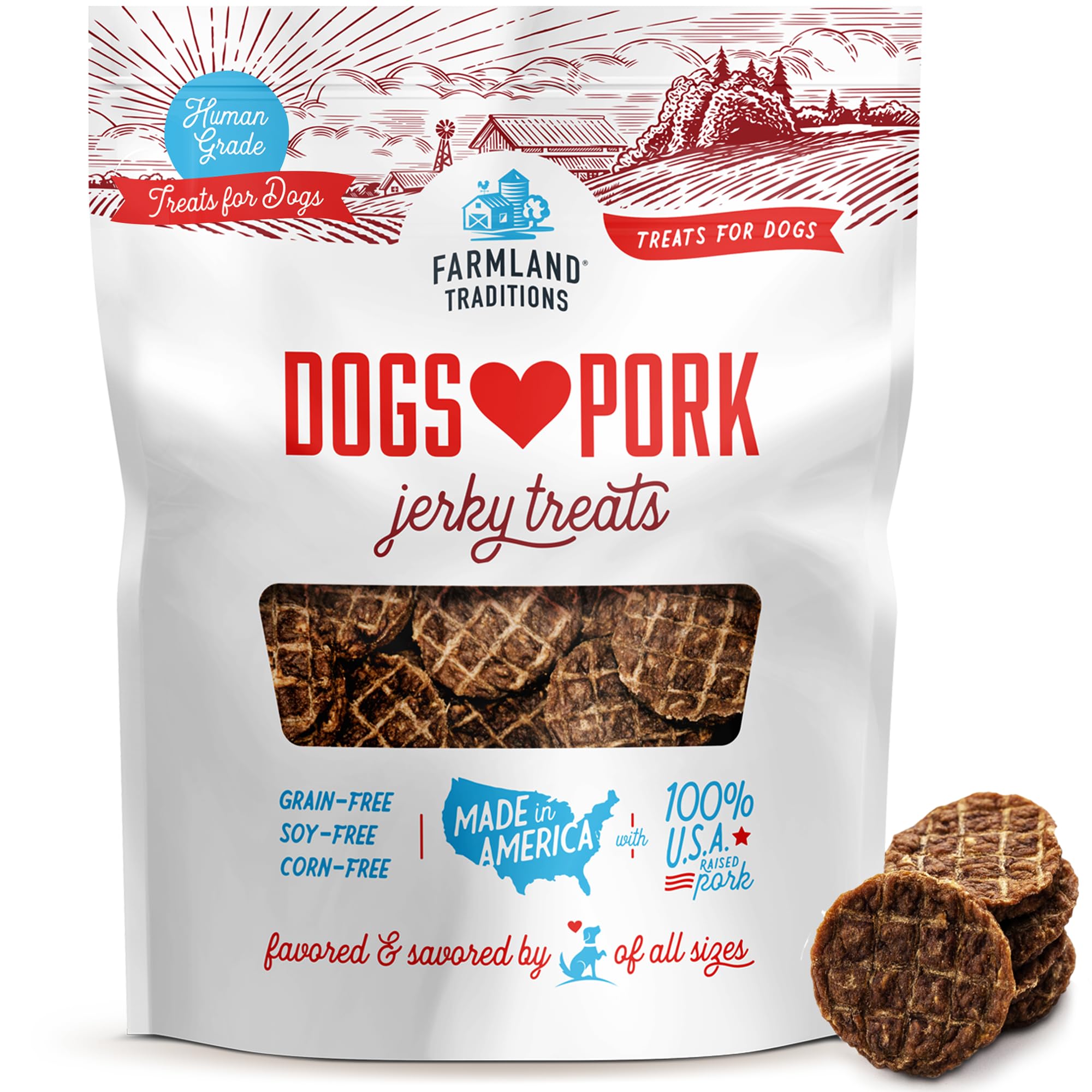 Farmland Traditions jerky sin rellenos de cerdo, ideal para entrenamiento diario