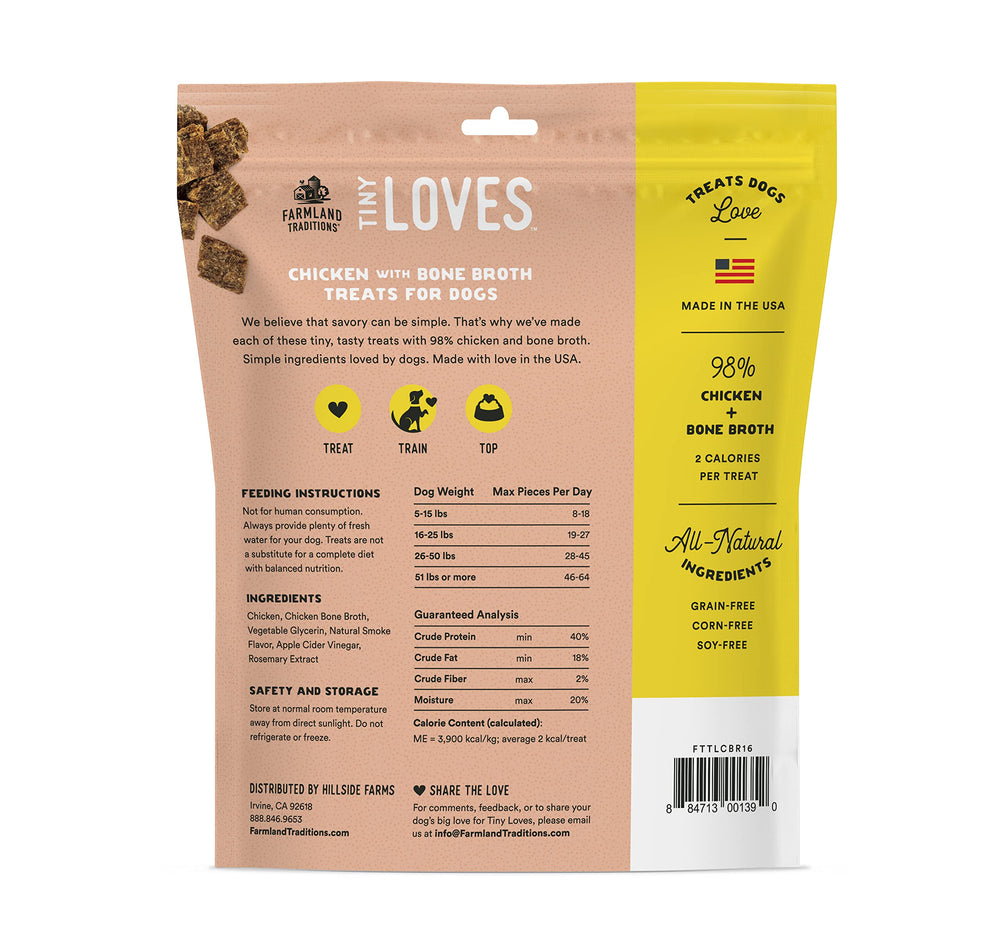 Farmland Traditions Tiny Loves Jerky: trocitos con caldo de hueso para recompensa diaria.