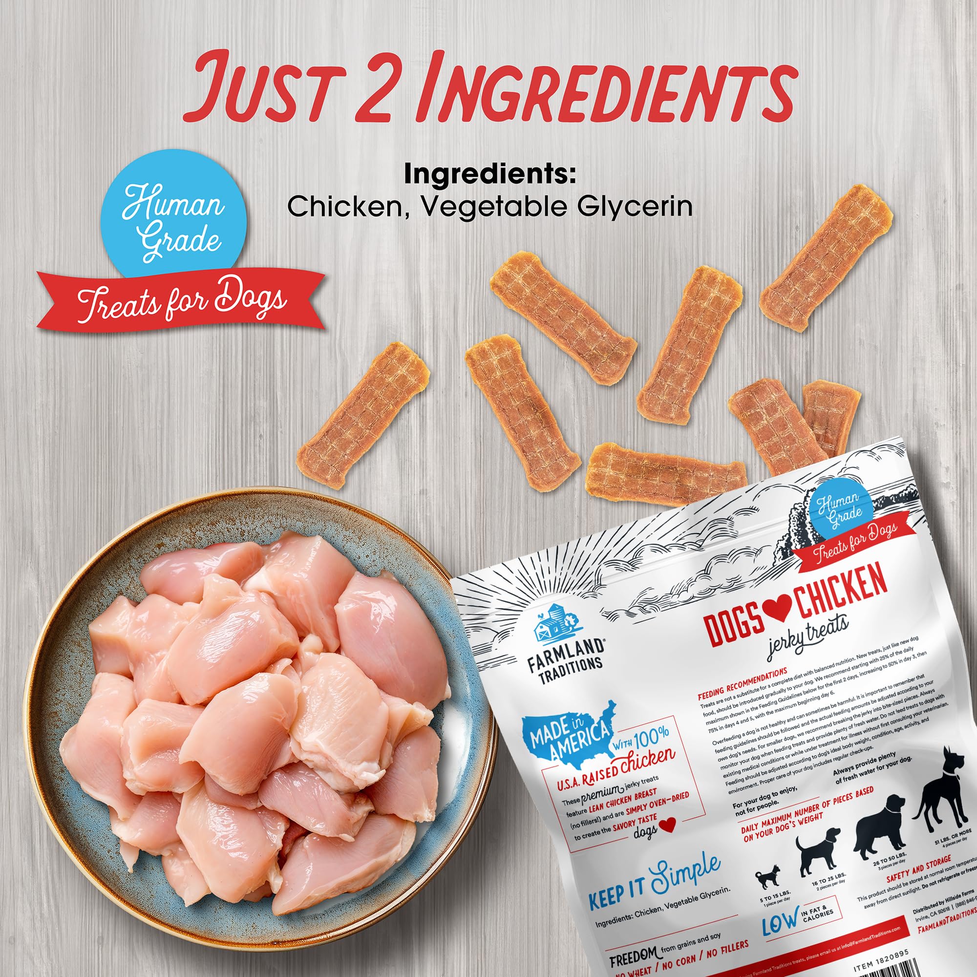 Farmland Traditions jerky sin antibióticos para perros, sin granos.