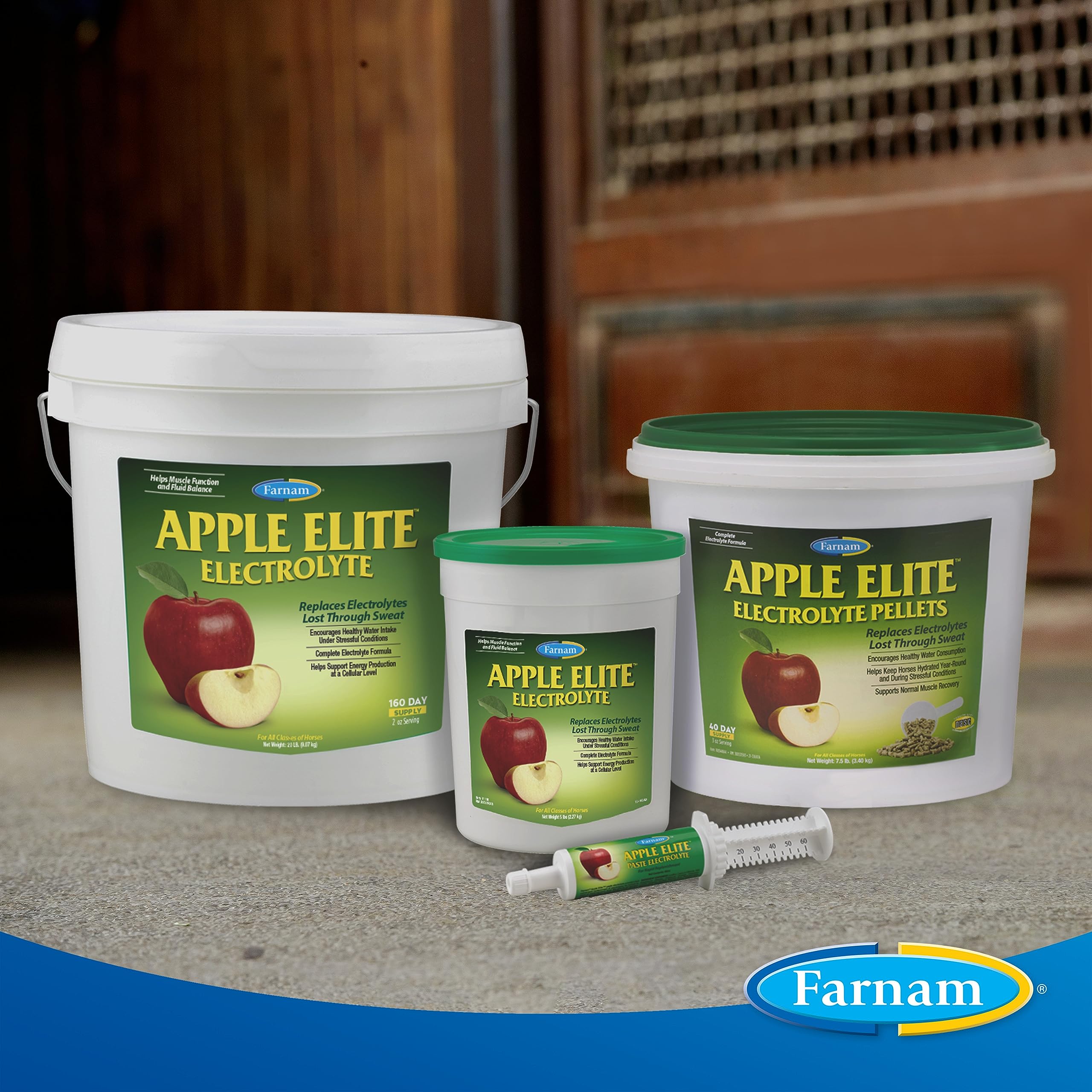 Farnam Apple Elite, para caballos de resistencia, mantiene minerales clave durante el sudor.