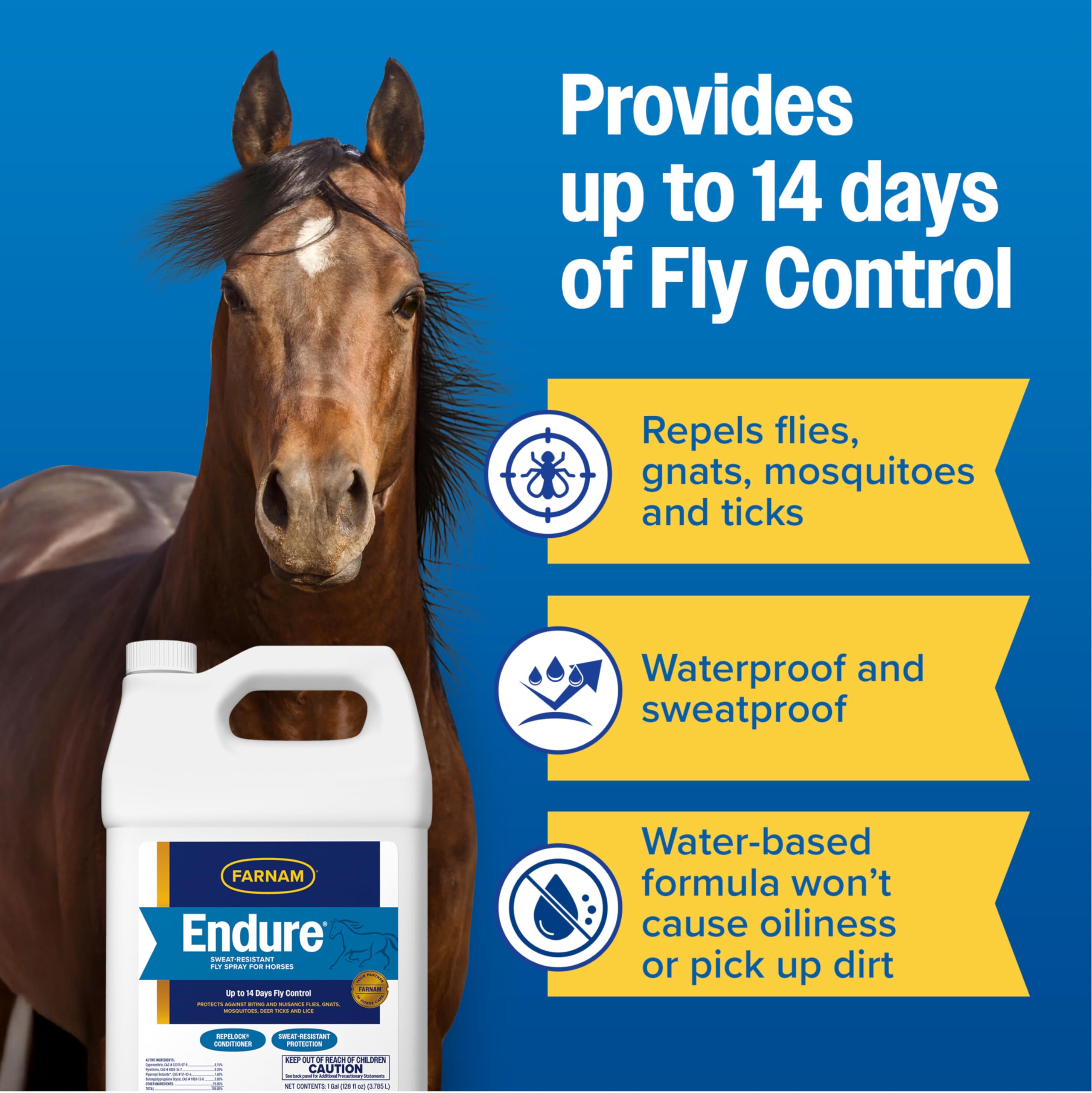 Protección de hasta 14 días para caballos durante paseos y trabajo.