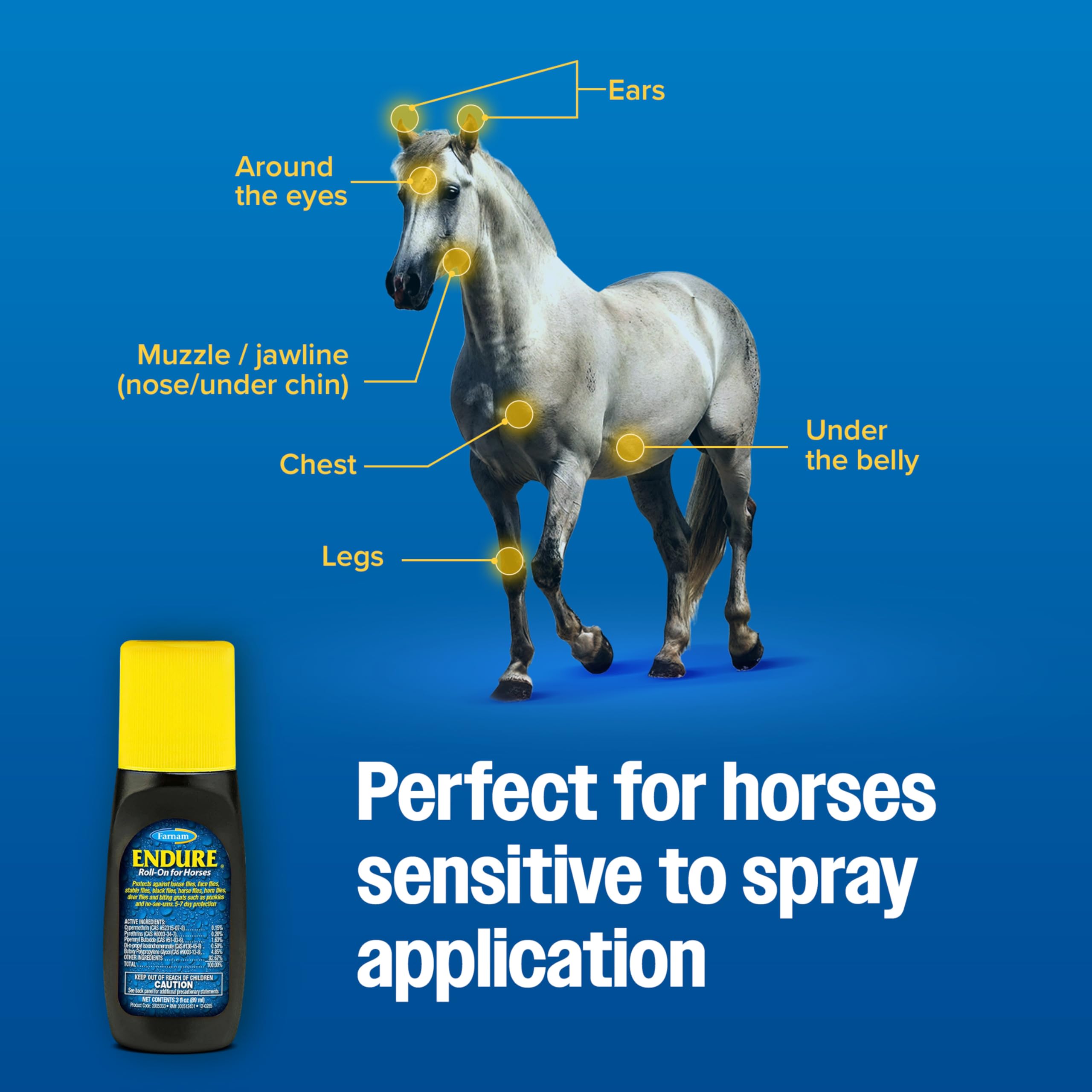 Endure Roll-On en zonas delicadas del caballo para mayor comodidad.