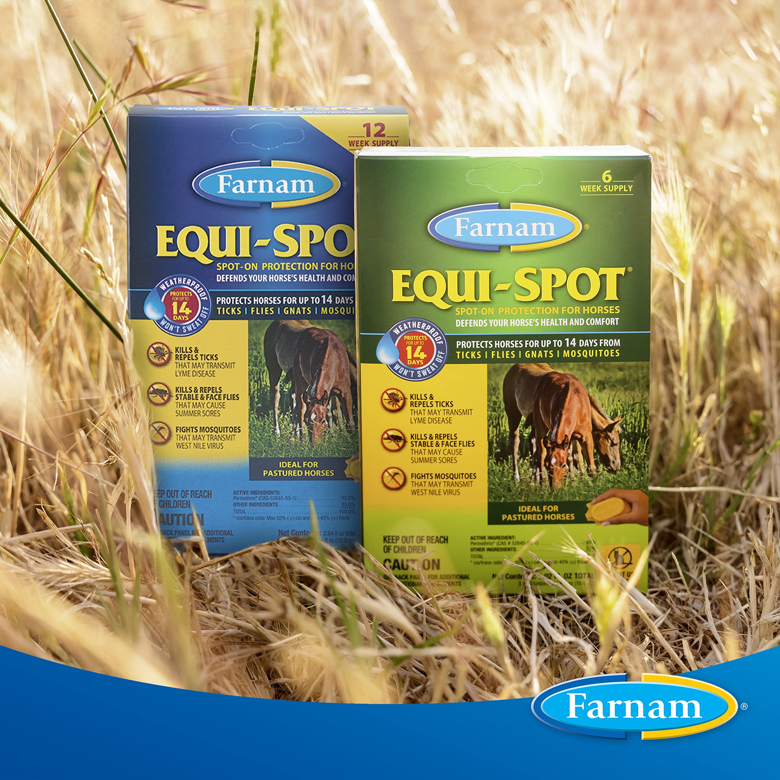 Farnam Equi-Spot para caballos pastoreados, protección sin spray diario.