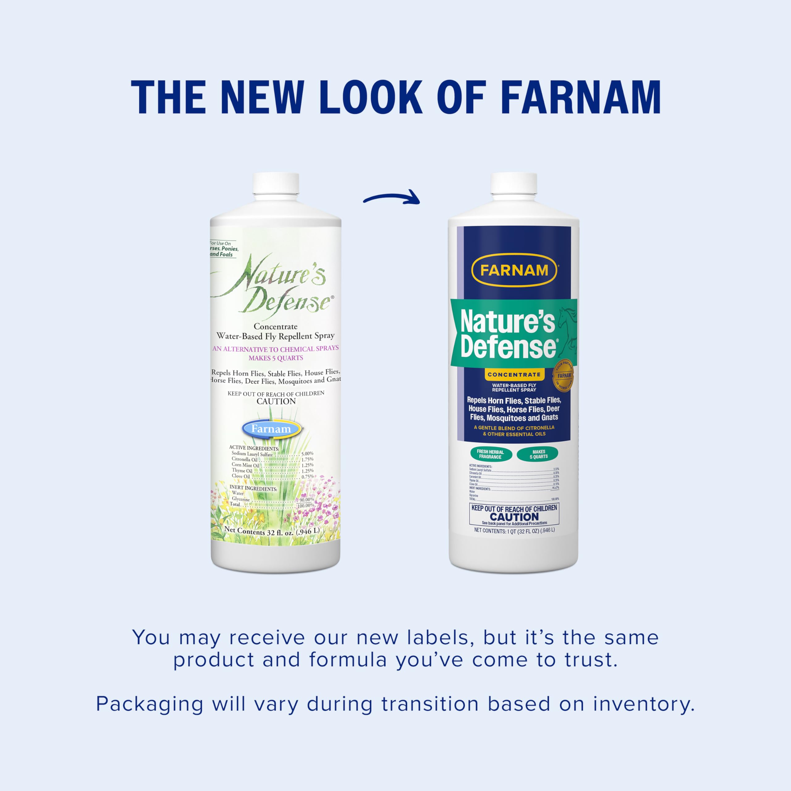 Farnam Nature’s Defense concentrado para mezclar en agua, versátil para caballos.