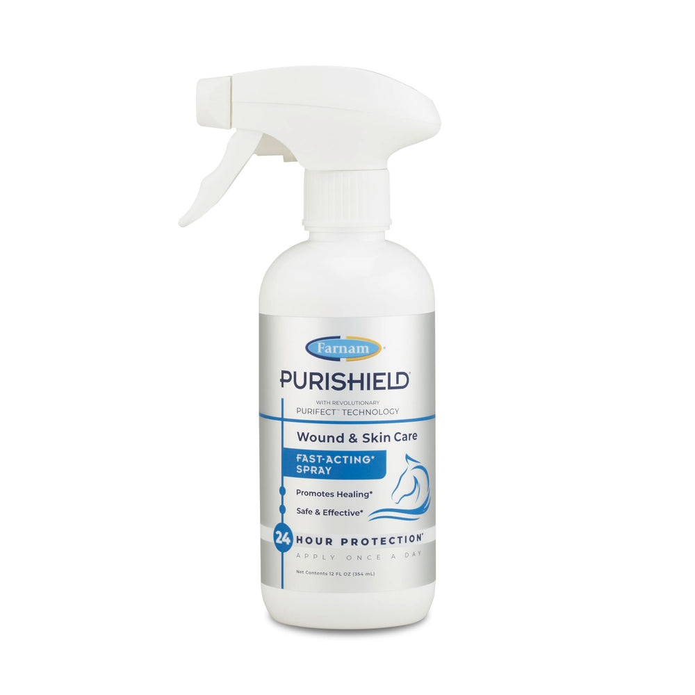 Purishield Spray de Farnam para heridas, limpieza suave y alivio rápido.
