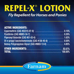 Aplicación Farnam Repel-X sobre un caballo para repelente suave y práctico.