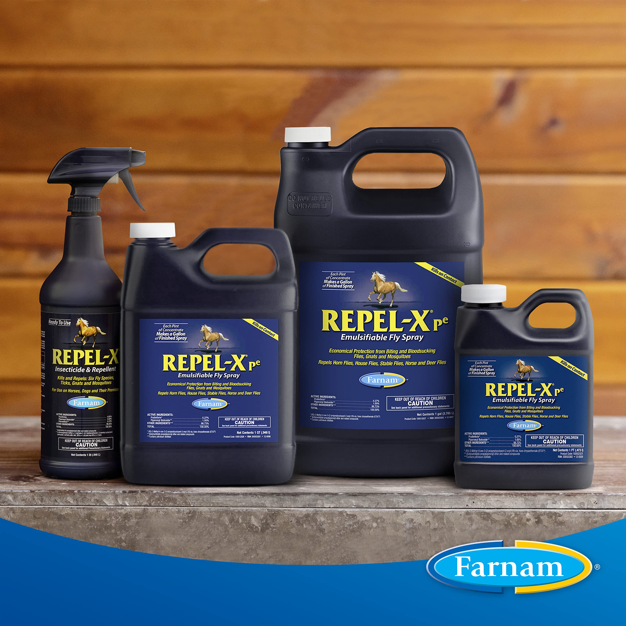 Caballo rociado con Repel-XPe para protección de insectos.