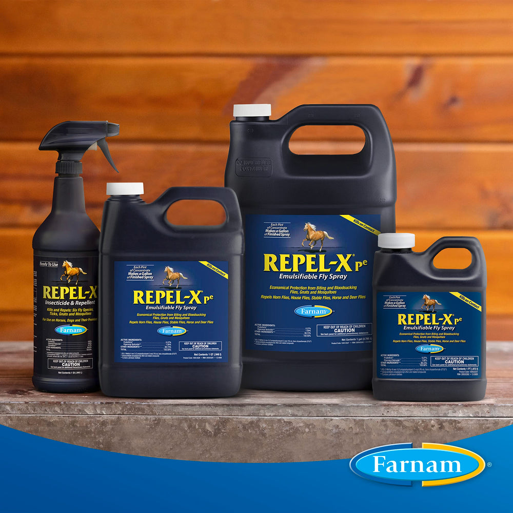 Caballo rociado con Repel-XPe para protección de insectos.