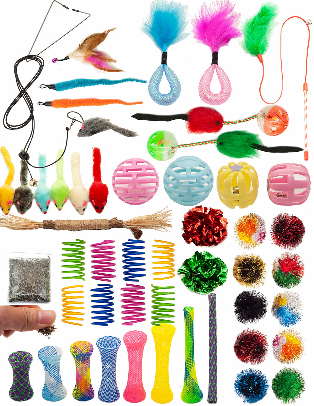 Fashion's Talk: juguetes para gatos en interiores, conjunto de 50 piezas para entretenimiento prolongado.