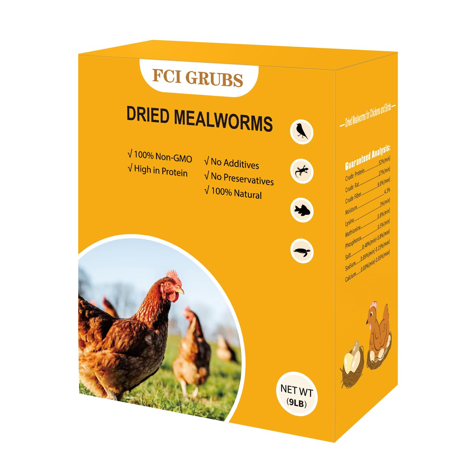 FCI GRUBS gusanos harina secos en bolsa lista para alimentar gallinas.