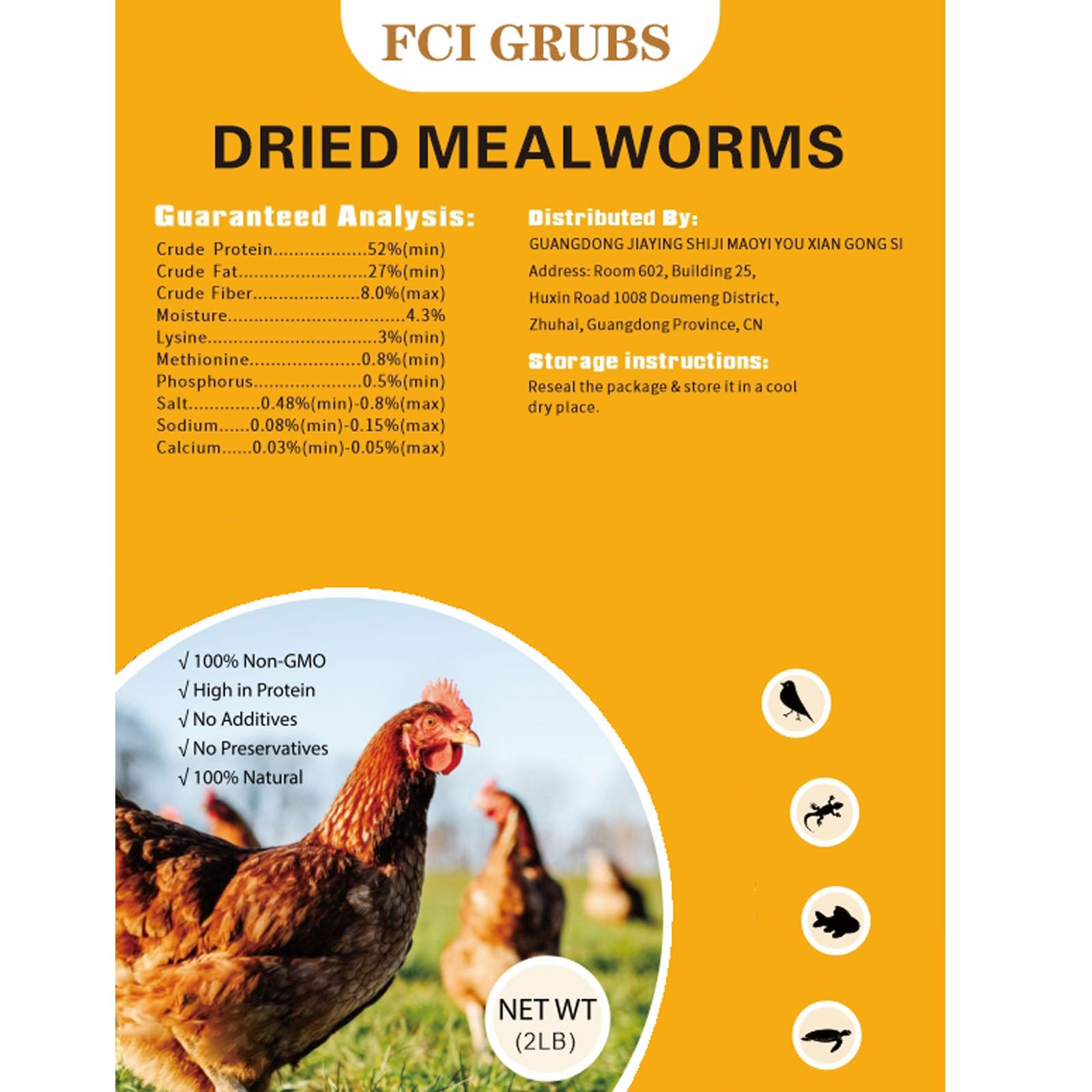 FCI GRUBS gusanos de harina deshidratados en envase hermético, proteína para aves