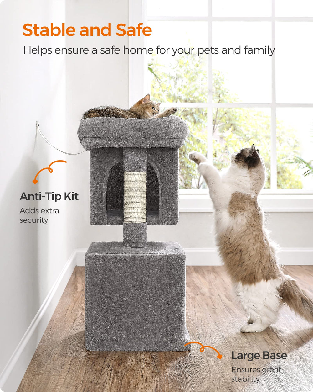 Feandrea Arbol Gato: kit anti-vuelco garantiza juego seguro.