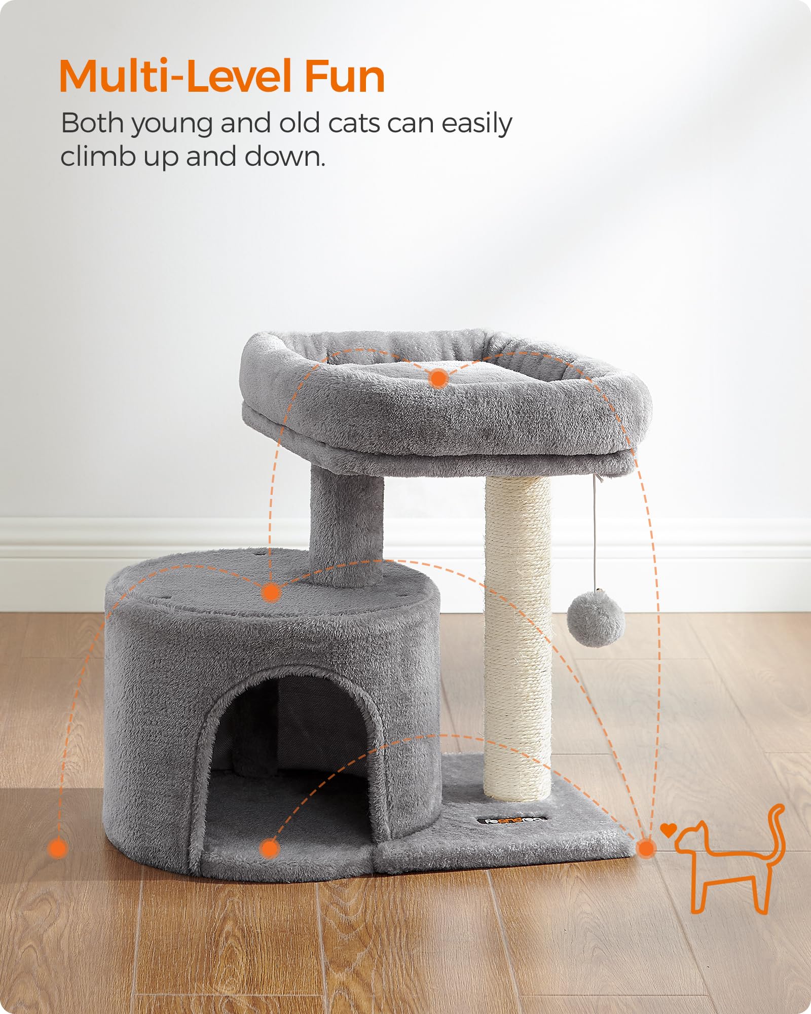 Feandrea Arbol Gato Pequeño – Plataforma acolchada para observar y relajarse.