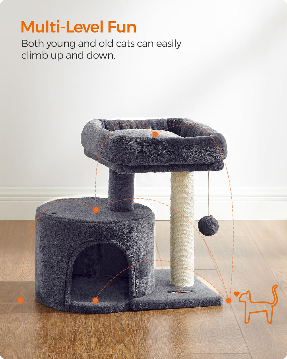 Feandrea arbol-gatos-condo-plush: cueva y perchón acolchados para siestas confortables.