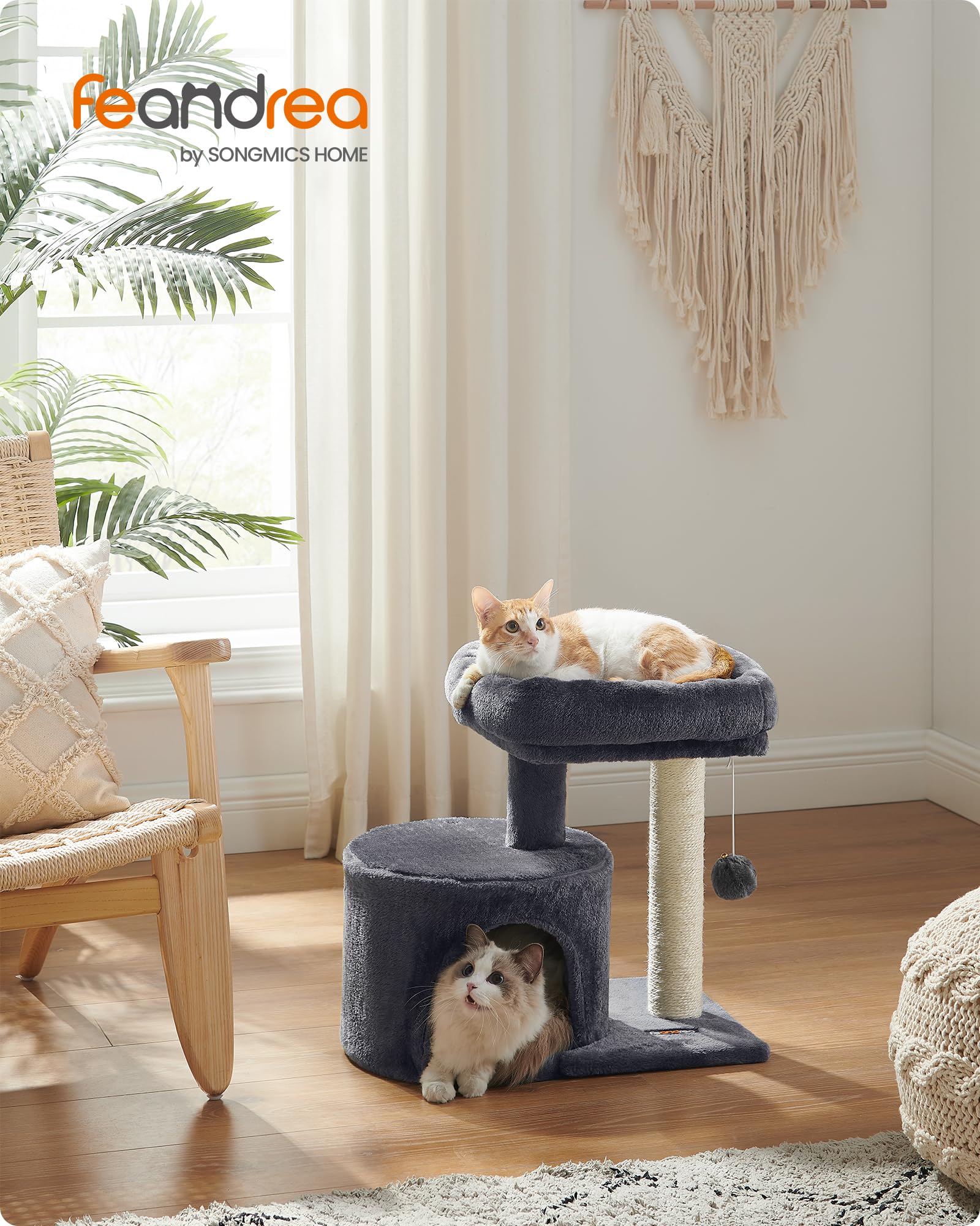 Feandrea torre-gatos-percha-acolchada: percha suave para descansar tras jugar.