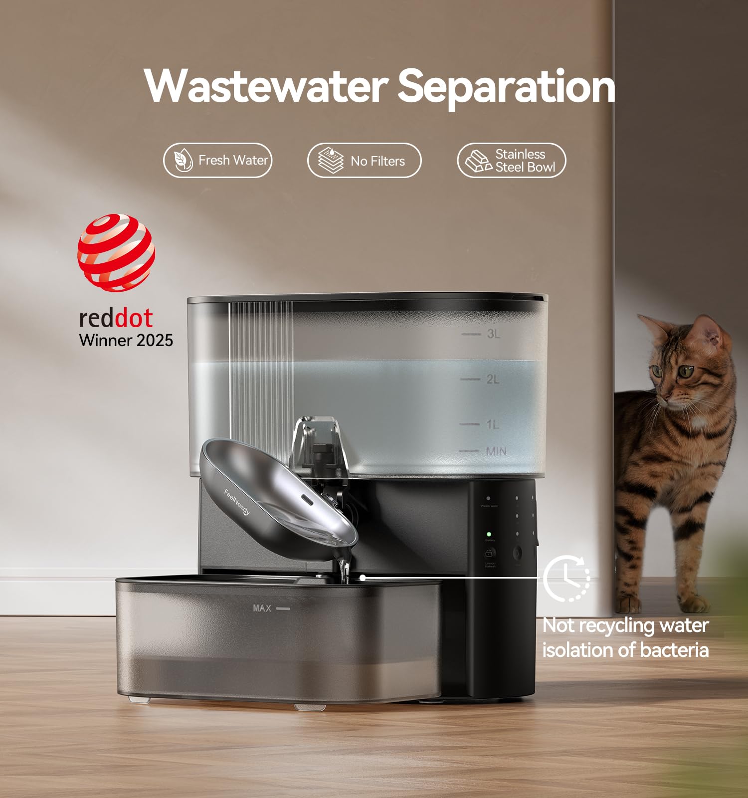 FEELNEEDY separacion-residuos-agua muestra tanques limpios para hidratación constante.