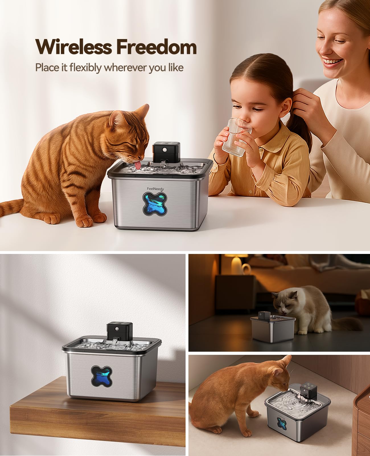 FEELNEEDY – fuente sin cables con tanque grande que mantiene a tu gato hidratado sin enchufes.
