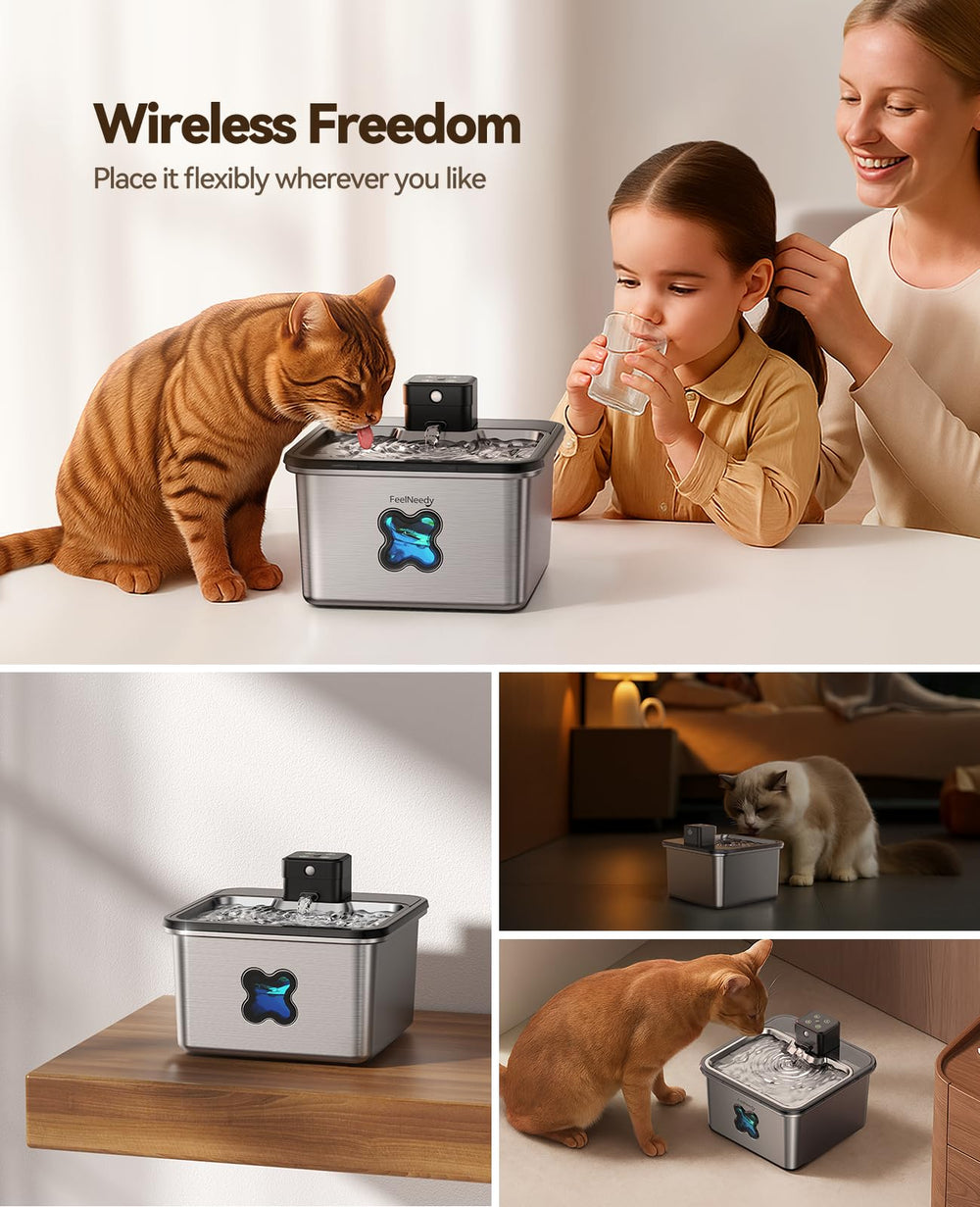 FEELNEEDY – fuente sin cables con tanque grande que mantiene a tu gato hidratado sin enchufes.