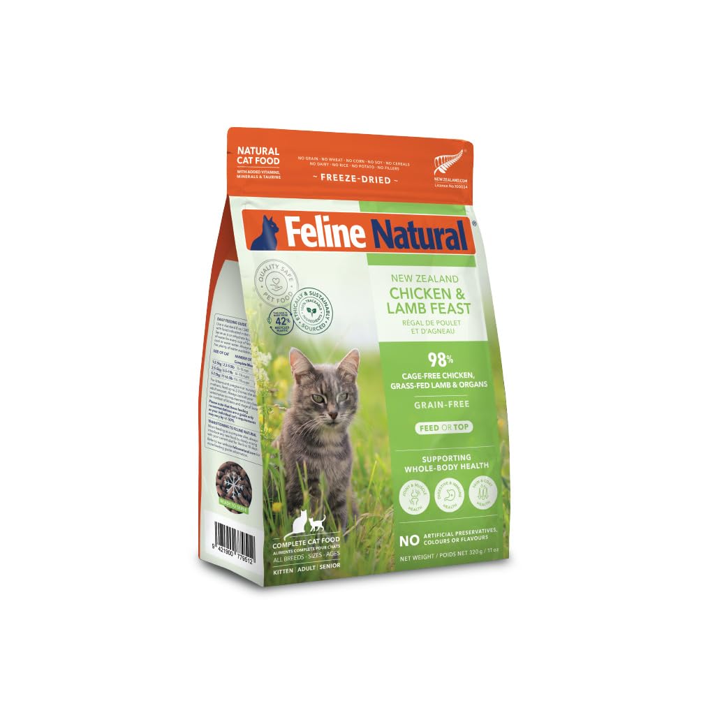Feline Natural uso diario práctico para alimento seco de alta proteína.