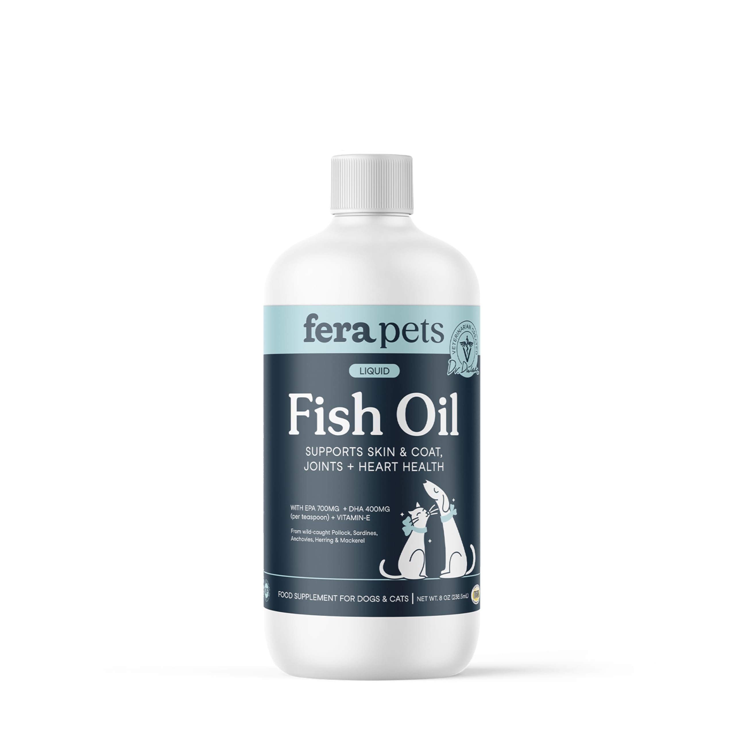 Fera Pets aceite de pescado omega-3 para pelaje y piel sanos.