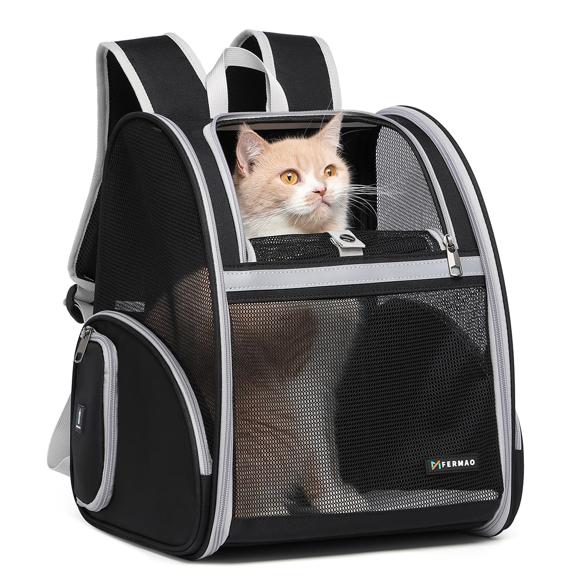 FERMAO mochila porta mascotas con malla ventilada frente para mayor visibilidad