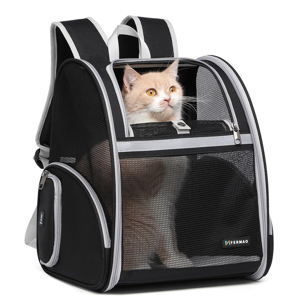 FERMAO mochila porta mascotas con malla ventilada frente para mayor visibilidad