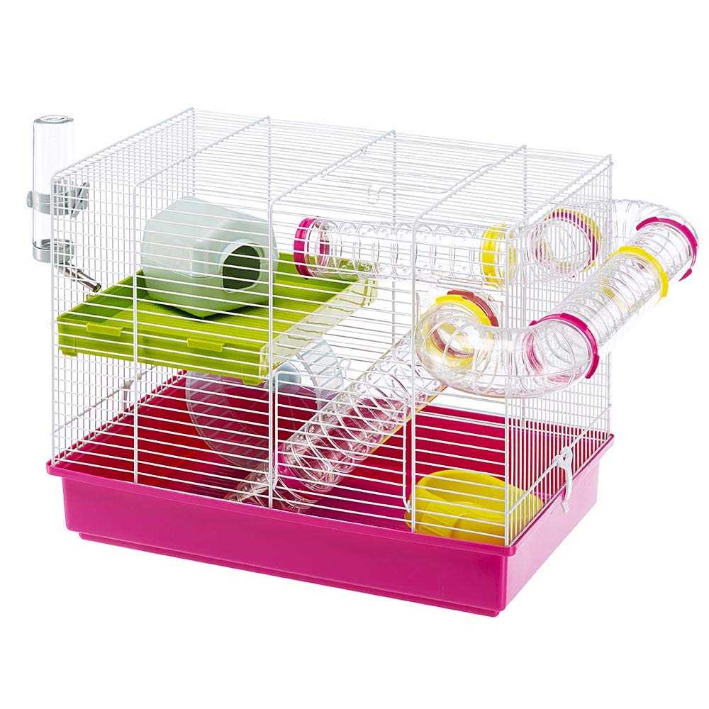 Ferplast Laura jaula para hámster rosa, ideal para exploración segura y juego.
