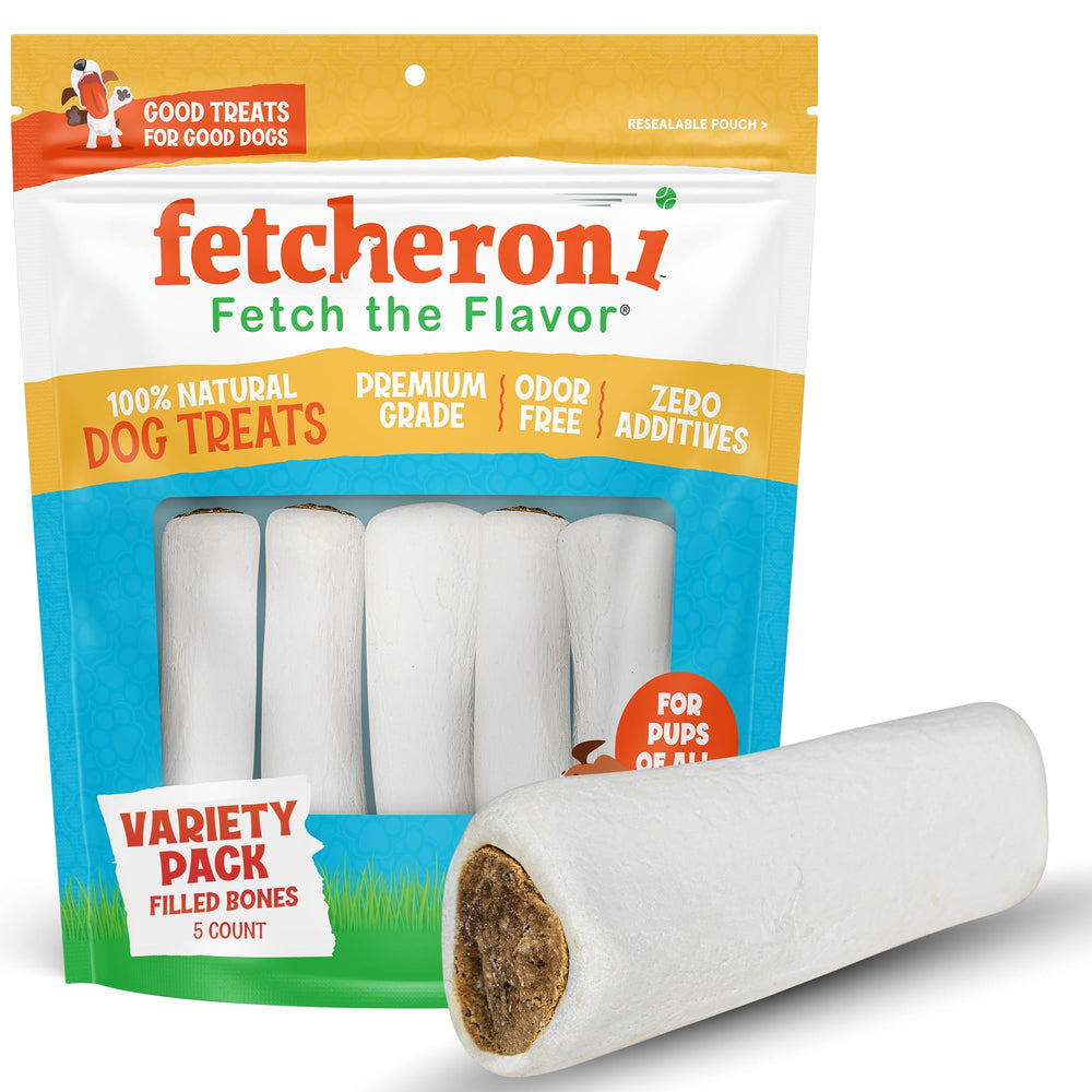 Fetcheroni huesos rellenos tocino y queso para perros, sabor delicioso y ayuda a la limpieza dental