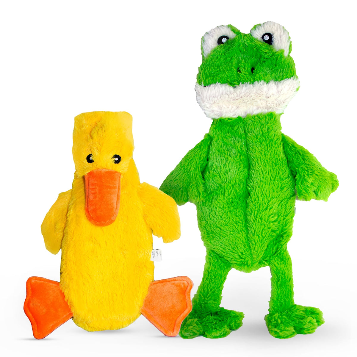 Peluche FGA MARKETPLACE pato y rana plano sin relleno, ideal para juego tranquilo.