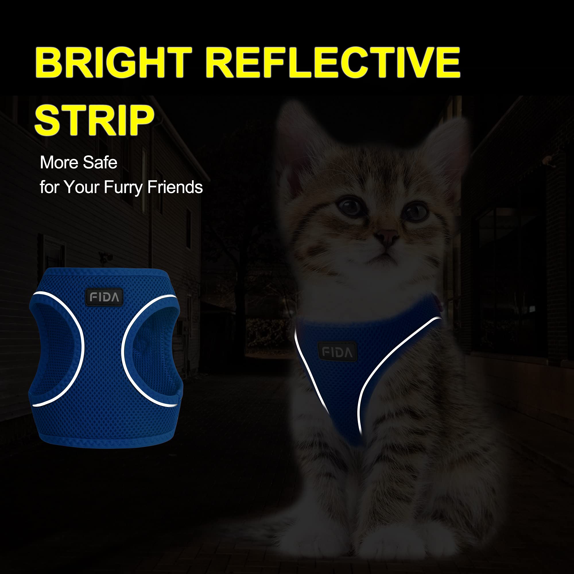 Arnés Fida con malla transpirable para gatos y cachorros, azul.