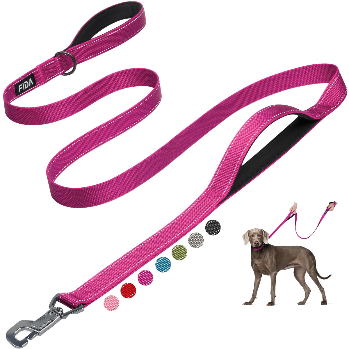 Fida correa para perros 6 ft con asa doble acolchada, cómodo manejo en paseos.