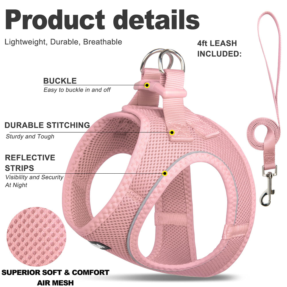 Harnais Fida pour chat rose, détail maille respirante pour plus de fraîcheur.