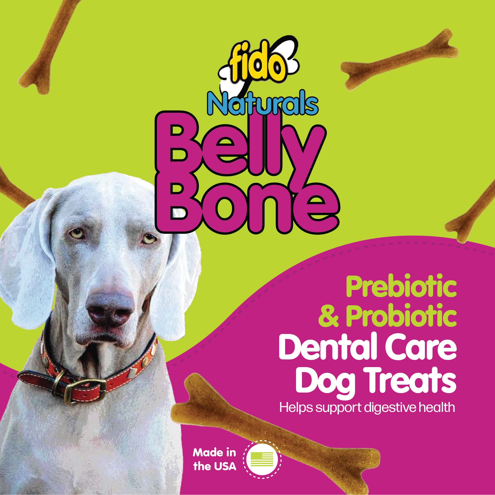 Diseño v-groove Belly Bones facilita agarre y limpieza dental.