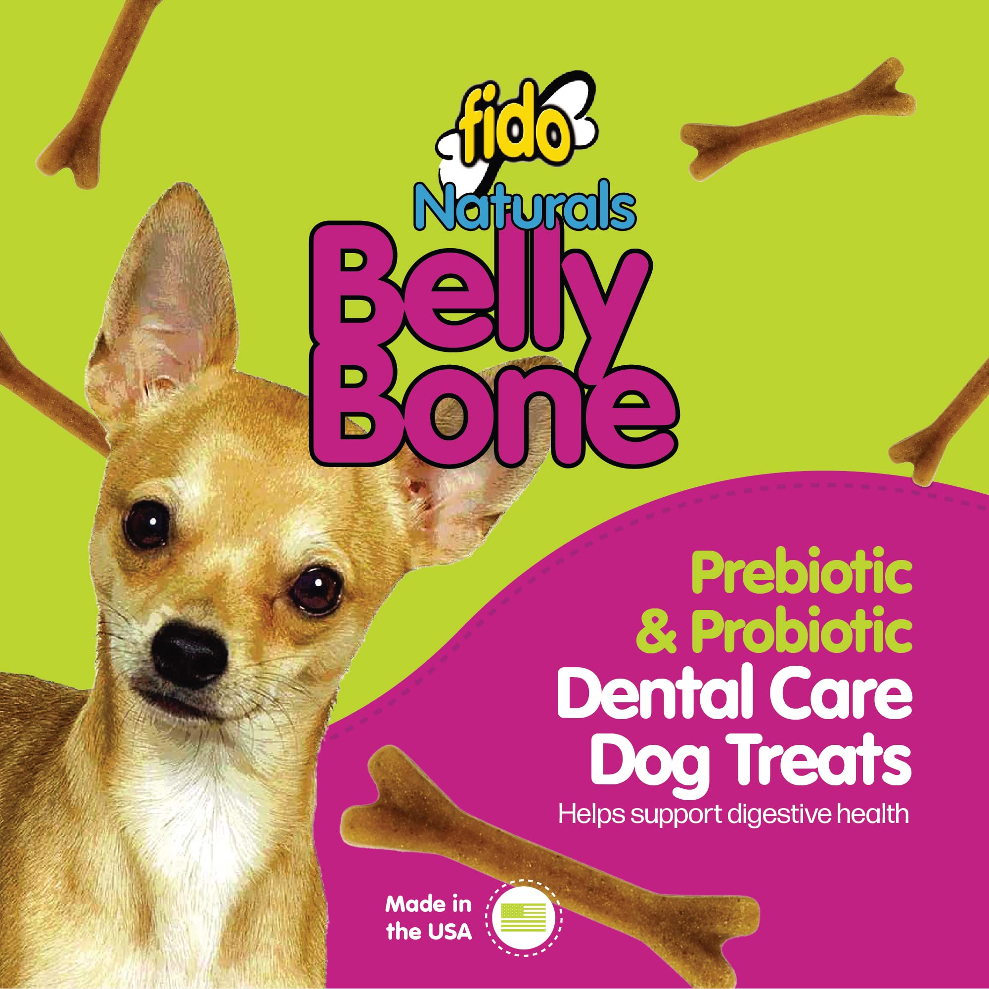 Fido Belly Bones mini aliento fresco ayuda a la limpieza dental suave.