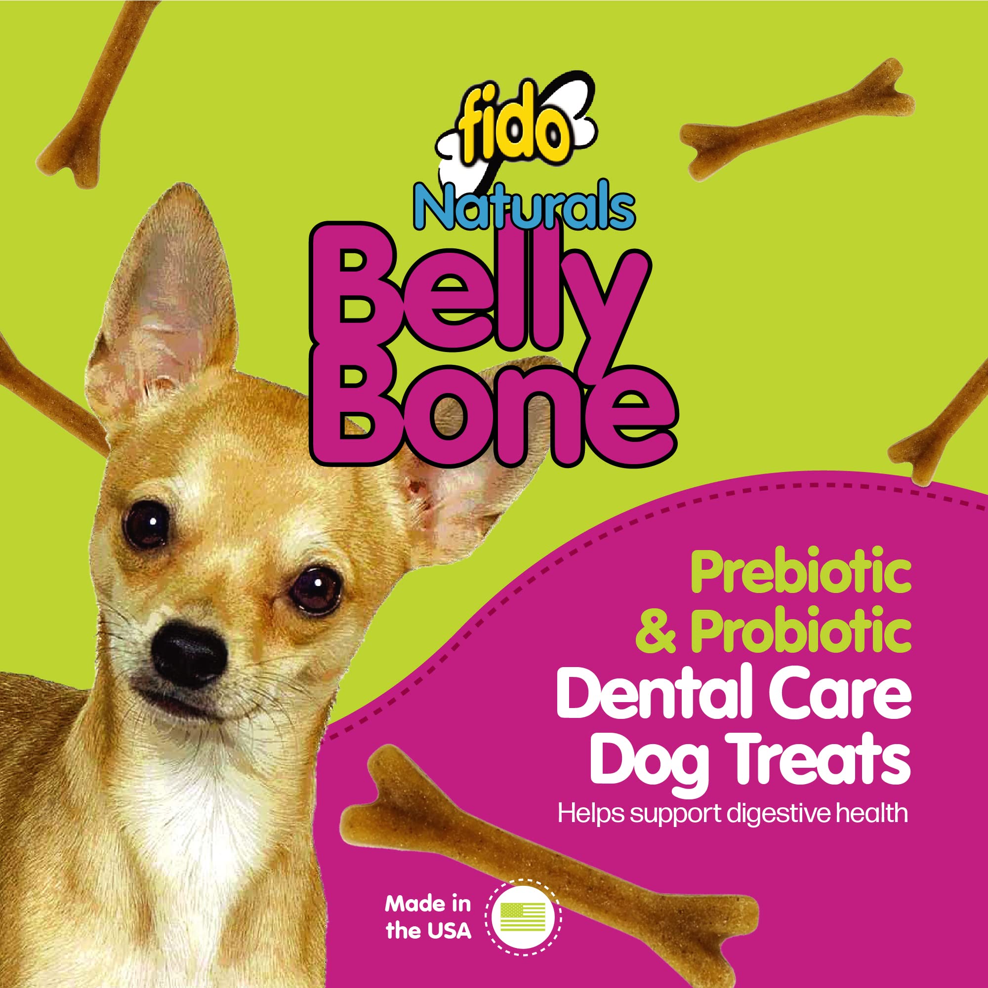 Fido Belly Bones mini con diseño en V para limpieza dental y masaje de encías
