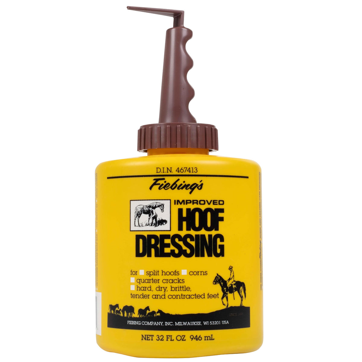 Aceite para pezuñas Fiebing's con aplicador-brocha para aplicación precisa.