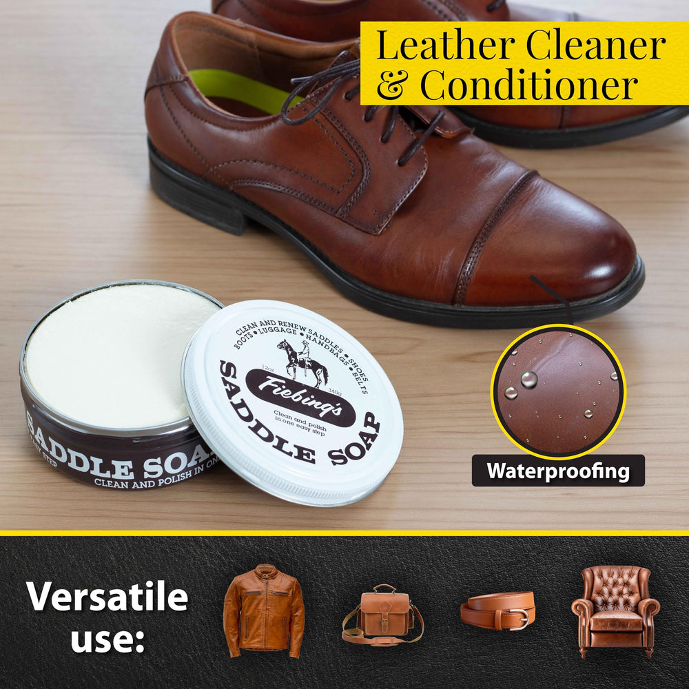 Fiebing's Jabón para cuero de botas blancas, elimina suciedad y preserva la flexibilidad.