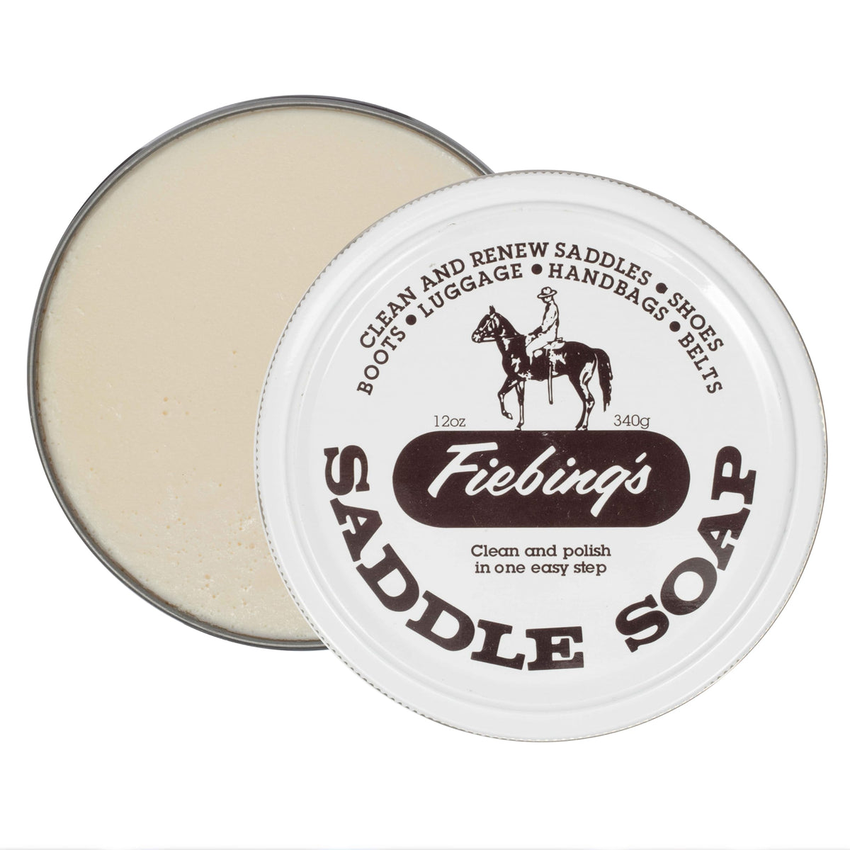 Fiebing's Jabón para cuero para silla blanca, limpieza profunda y mantiene la suavidad.