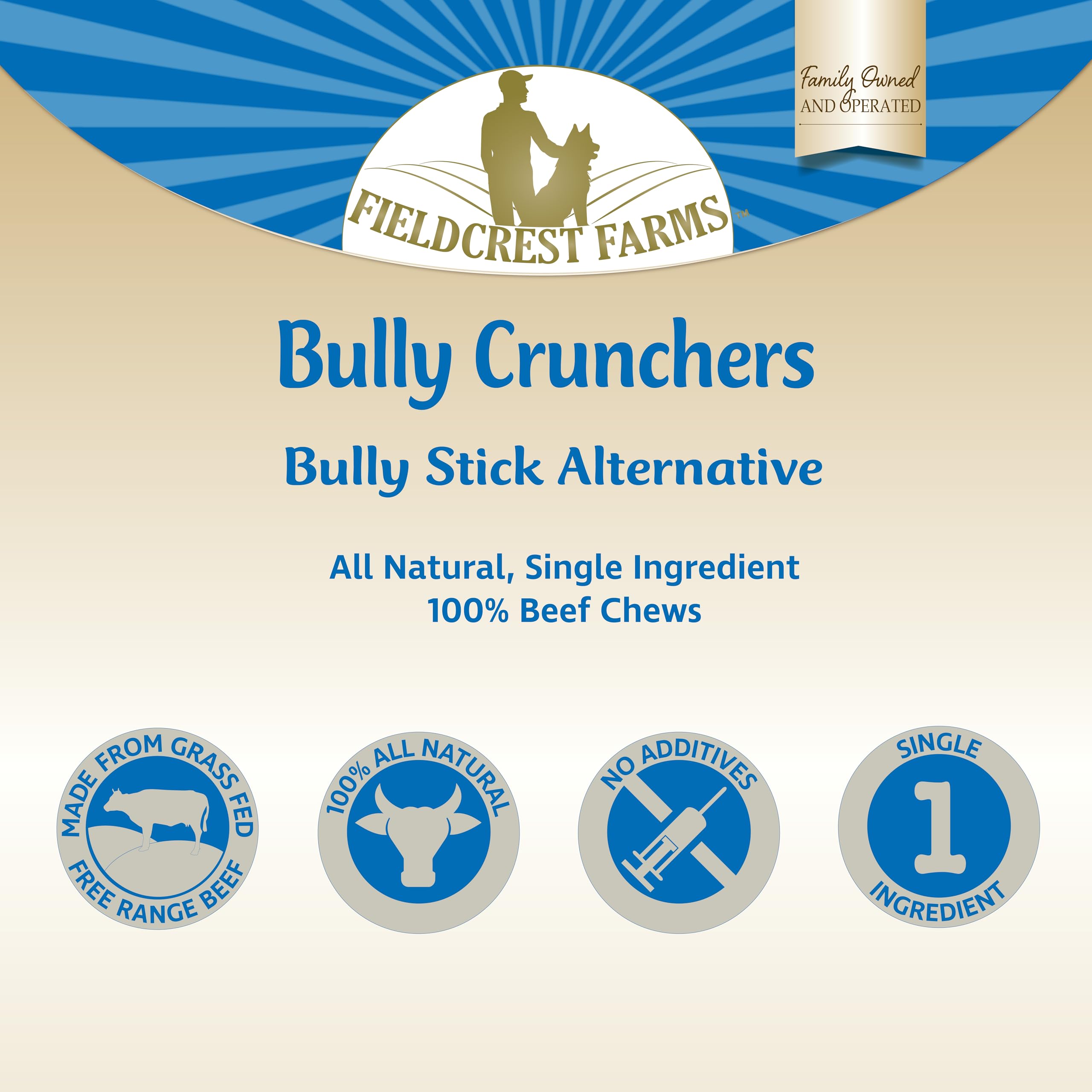 Fieldcrest Farms sin-conservantes, masticables fáciles de digerir para perros sensibles.
