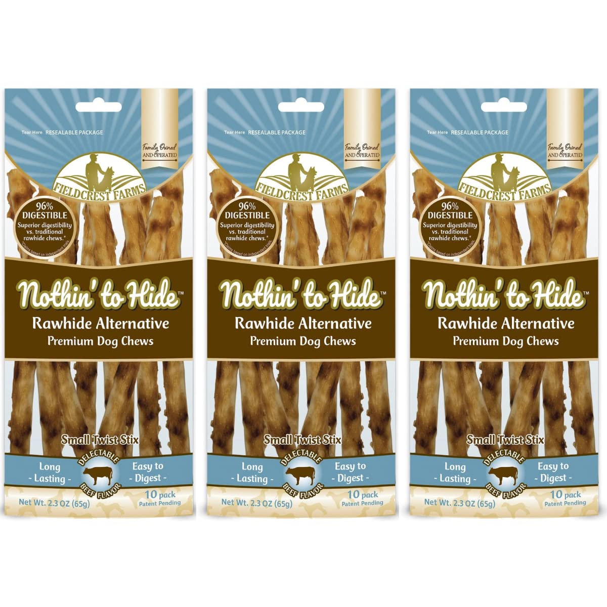 Fieldcrest Farms Twist Stix empaque, opción sin cuero crudo para masticación supervisada