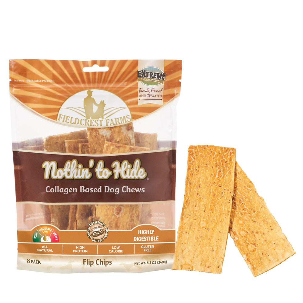 Fieldcrest Farms Nothin to Hide Flip Chips: perro masticando chip crujiente para limpieza dental