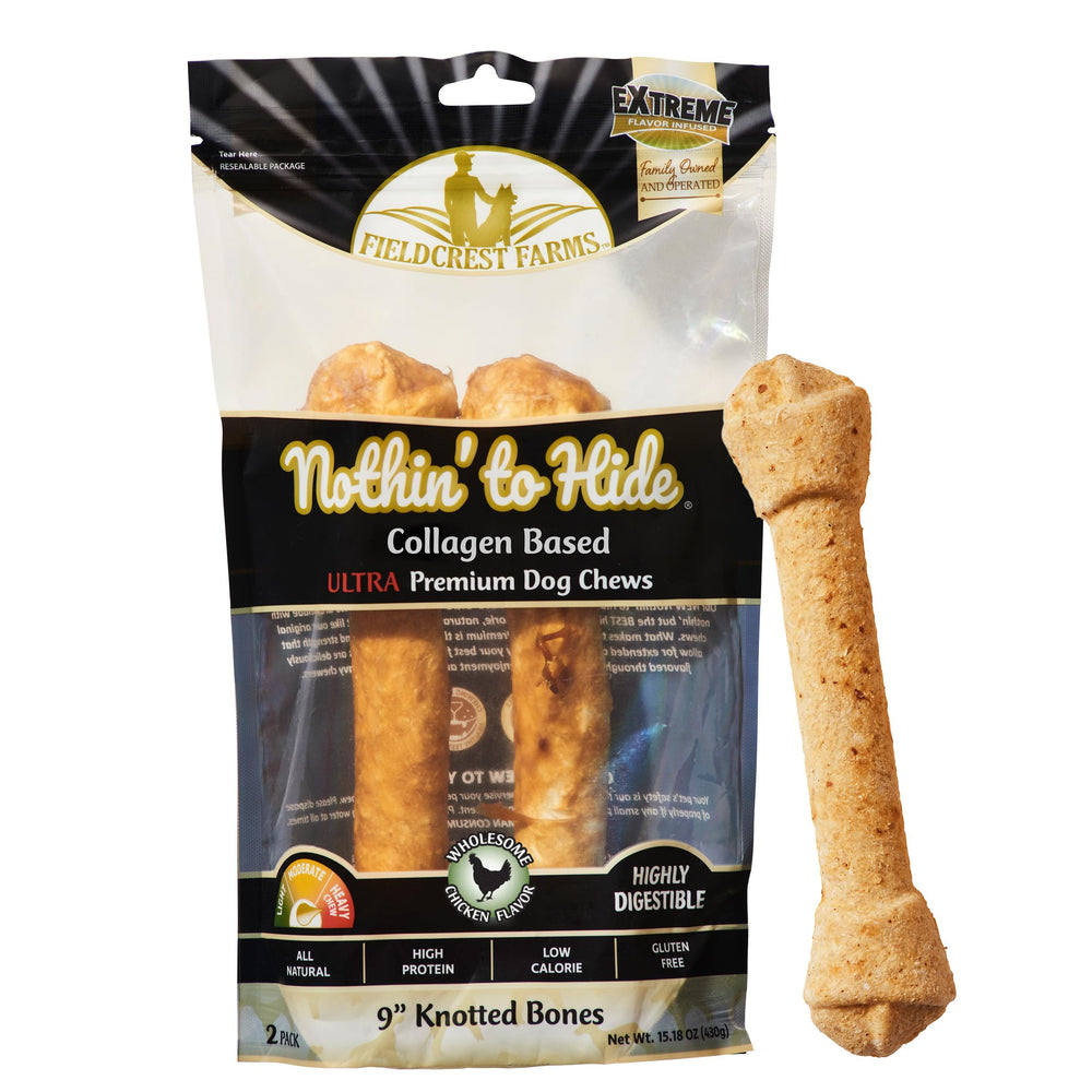 Fieldcrest Farms Nothin’ to Hide hueso nudo pollo, 9 pulgadas, para masticadores agresivos.