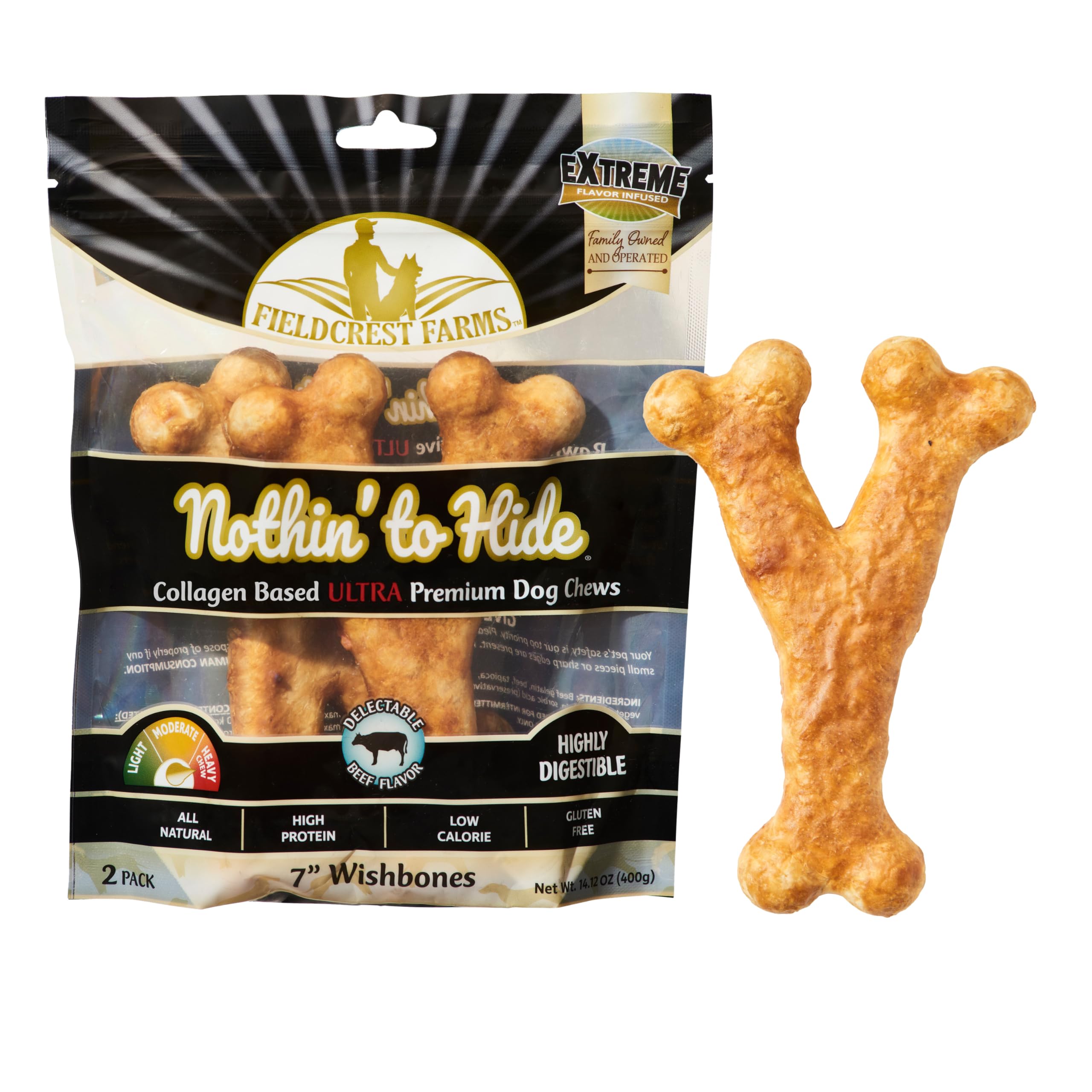 Fieldcrest Farms Nothin' to Hide mordida de colágeno, masticación prolongada para perros grandes