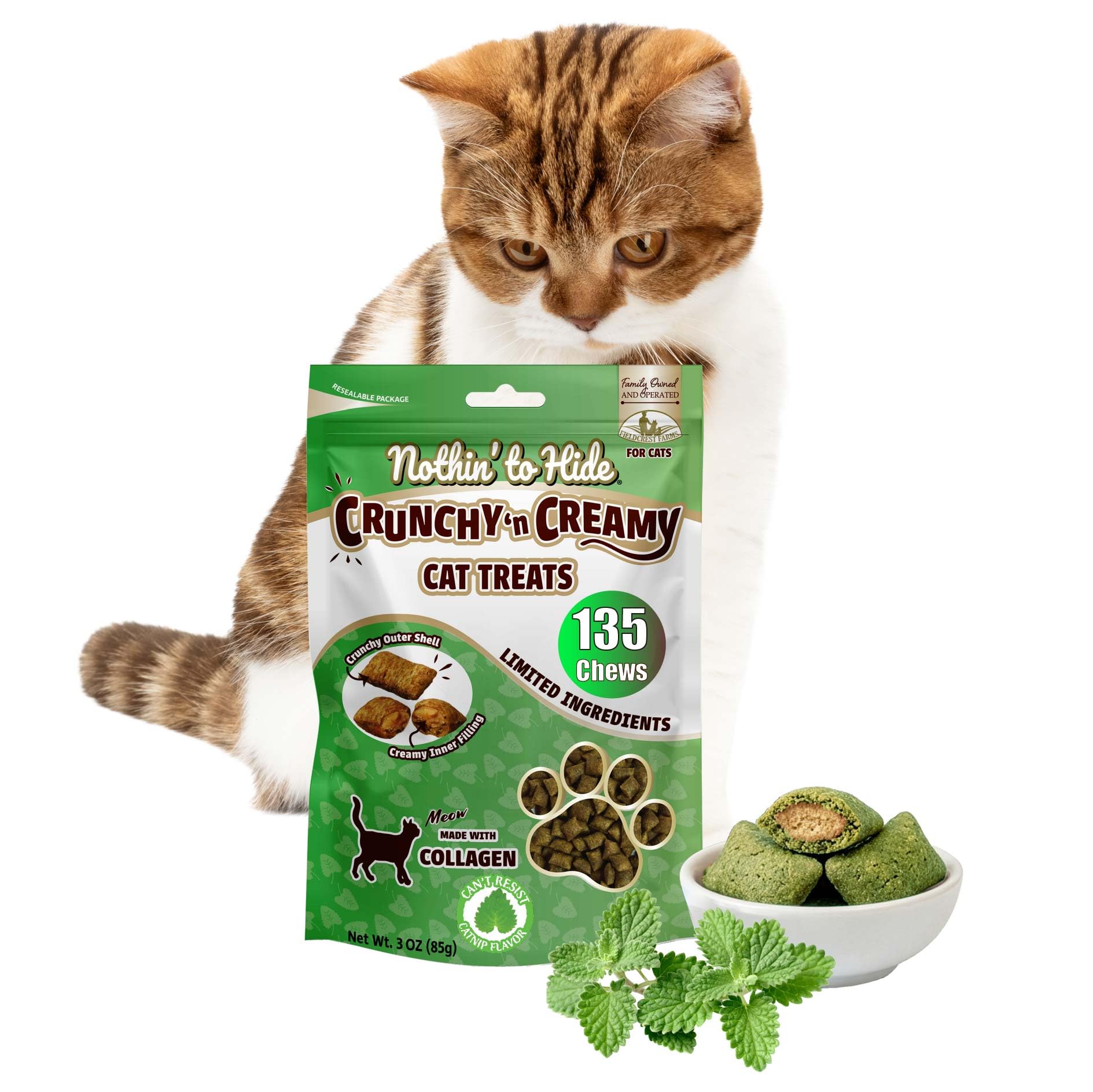 Fieldcrest Farms Nothin’ to Hide: premios para gatos con textura crujiente y cremosa