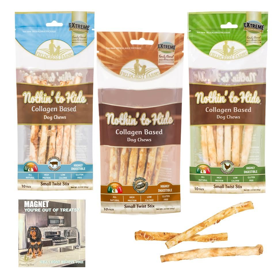 Fieldcrest Farms palitos sin piel, paquete con tres sabores, ideal para masticar diariamente