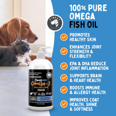 Finest For Pets Omegease frasco 8oz para dosificación fácil en perros y gatos.