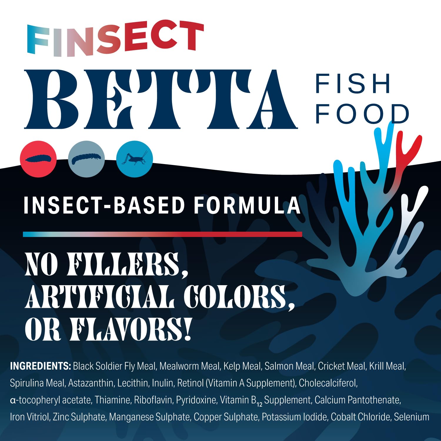 Nutrición natural de Finsect Betta Food Crumbles sin rellenos artificiales.