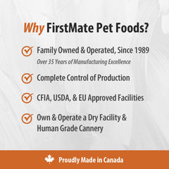 FirstMate proteína principal cordero australiano, sabor natural para perros.