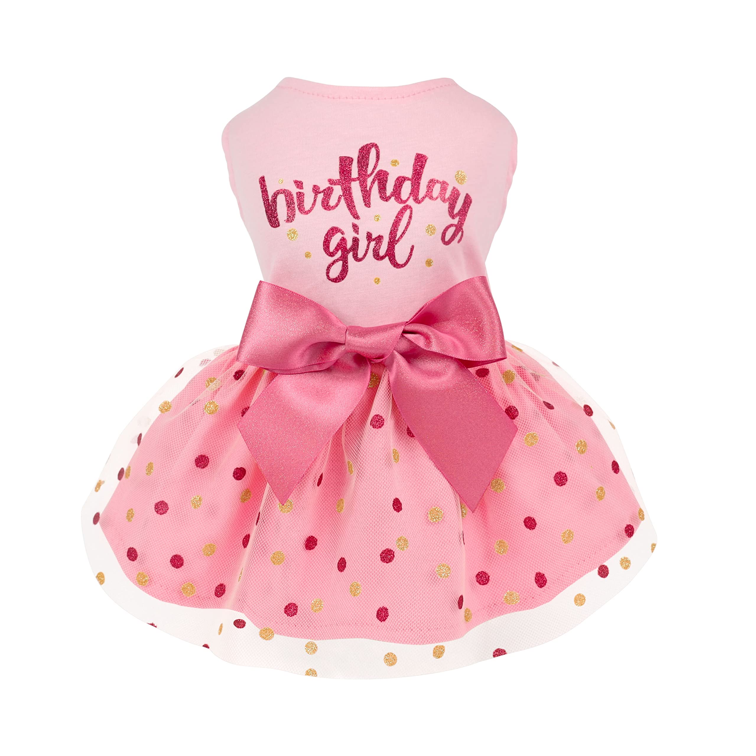Robe Fitwarm anniversaire chien rose avec noeud, allure festive et confortable.
