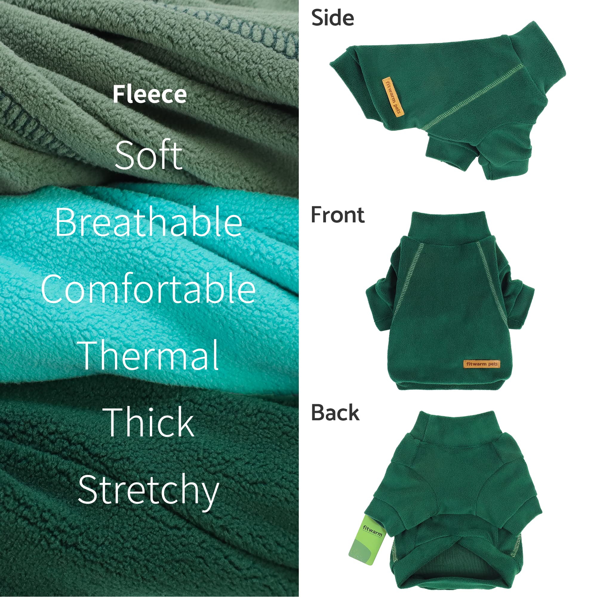 Fitwarm suéter polar para perro verde-oliva, cuello alto y movilidad facilitada.